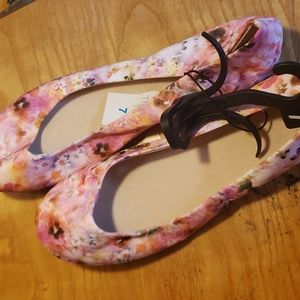 Time and Tru Flower decoral flats, size 7, and pink multi color